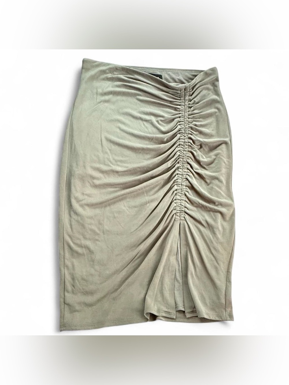 Express Sage Ruched Front Midi Skirt